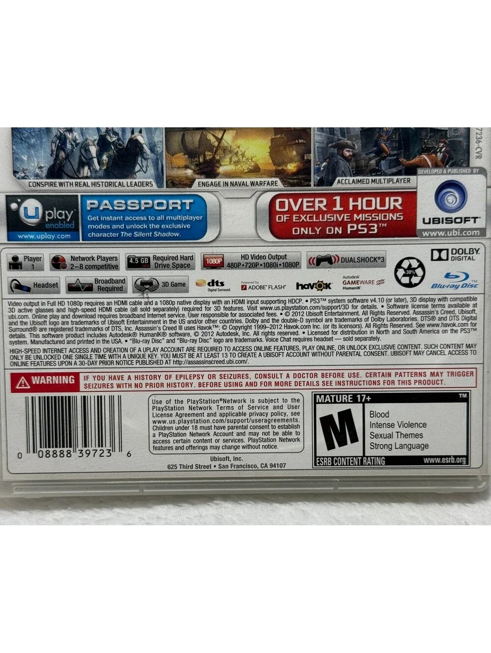 Assassin's Creed III GameStop Edition PS3 Complete CIB PlayStation 3
